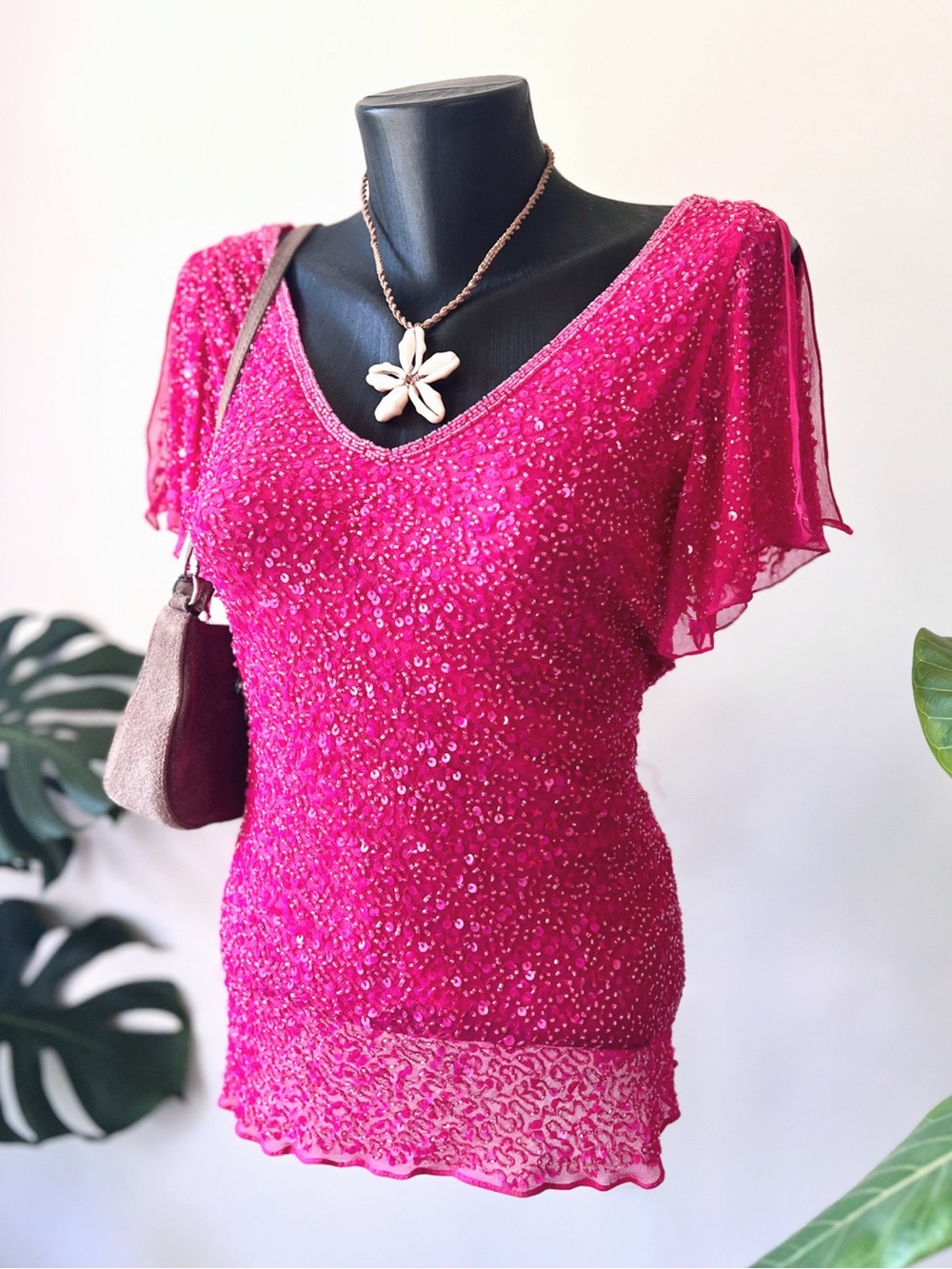 1995 RARE Vintage Cartise | 100% Silk Pink Fully Beaded Fairy Top